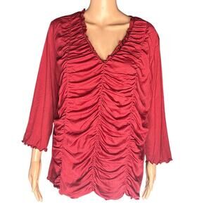 Apostrophe women's red long sleeve V-neck ruched top size 20W-22W Valentines Day